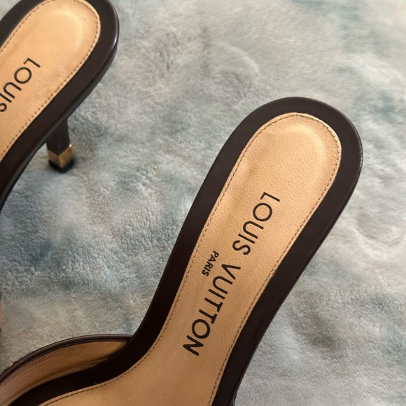 VINTAGE LOUIS VUITTON DAMIER EBENE PONY HAIR MULE SLIDE HEELS SIZE 6.5 - Picture 5 of 10